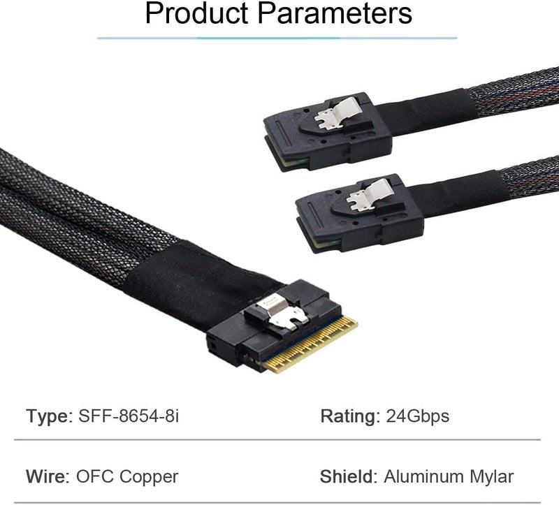Cablecc PCI-E Ultraport Slimline SAS Slim 4.0 SFF-8654 8i 74pin to Dual SFF-8087 Mini SAS Cable PCI-Express - Image 4